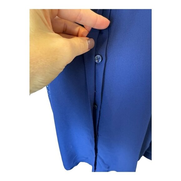 The Kooples Shirt Women Small Blue Lace Trim Crepe Crew Neck Button Down Blouse - Picture 8 of 13